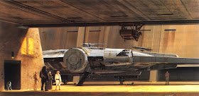 The Millennium Falcon inside a hangar