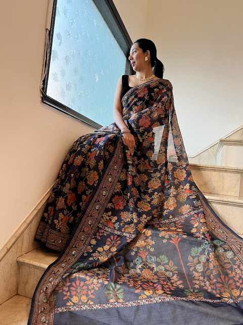 Printed silk Chanderi saree