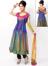 multicolored net anarkali suit