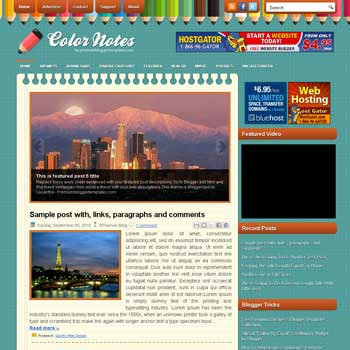 ColorNotes style blog template. template image slider blog. magazine blogger template style