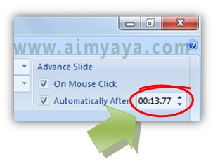  Gambar:  Pengaturan waktu tayang slide di microsoft powerpoint 