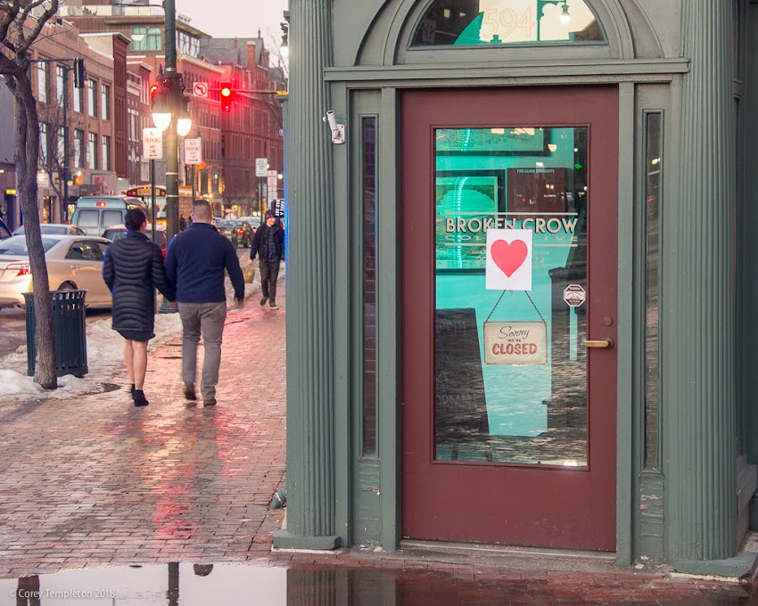 Portland, Maine USA February 2018 photo by Corey Templeton. Hearts abound in Portland today. Here is one in Congress Square, affixed to the Hay building at Congress and Free Streets.