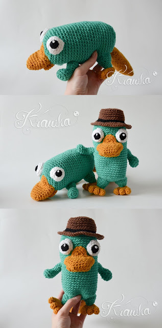 Krawka: Perry the Platypus and agent P in one crochet pattern by Krawka Phineas and Ferb tv series https://www.etsy.com/listing/640936384/crochet-pattern-no-1813-platypus-and?ref=listing_published_alert