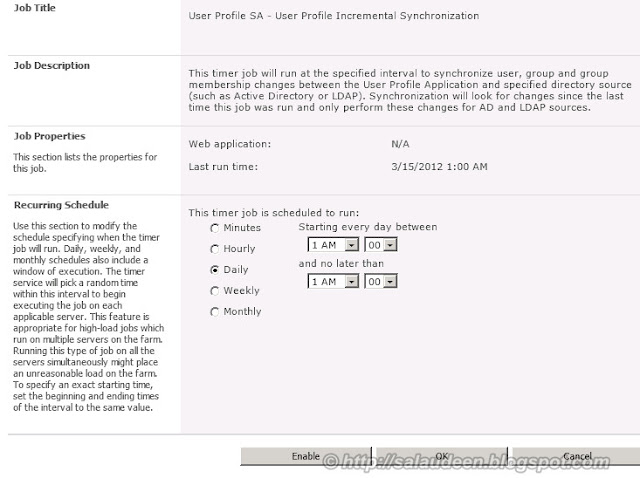 SharePoint Profile Synchronization Schedule - Daily