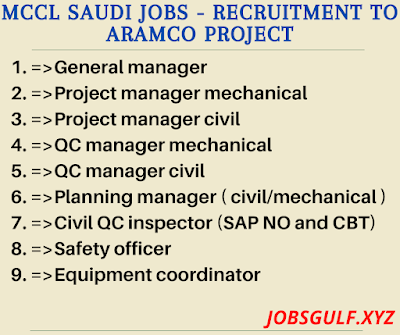 MCCL Saudi jobs - Recruitment to Aramco project