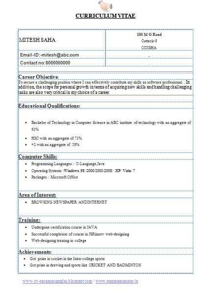 Sample Resume for Engineering Students