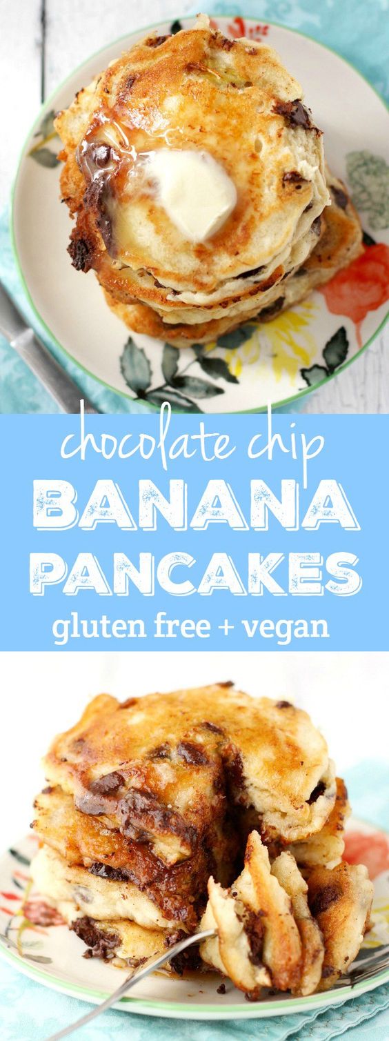 Delicious gluten free and vegan chocolate chip pancakes. An easy and tasty weekend breakfast!