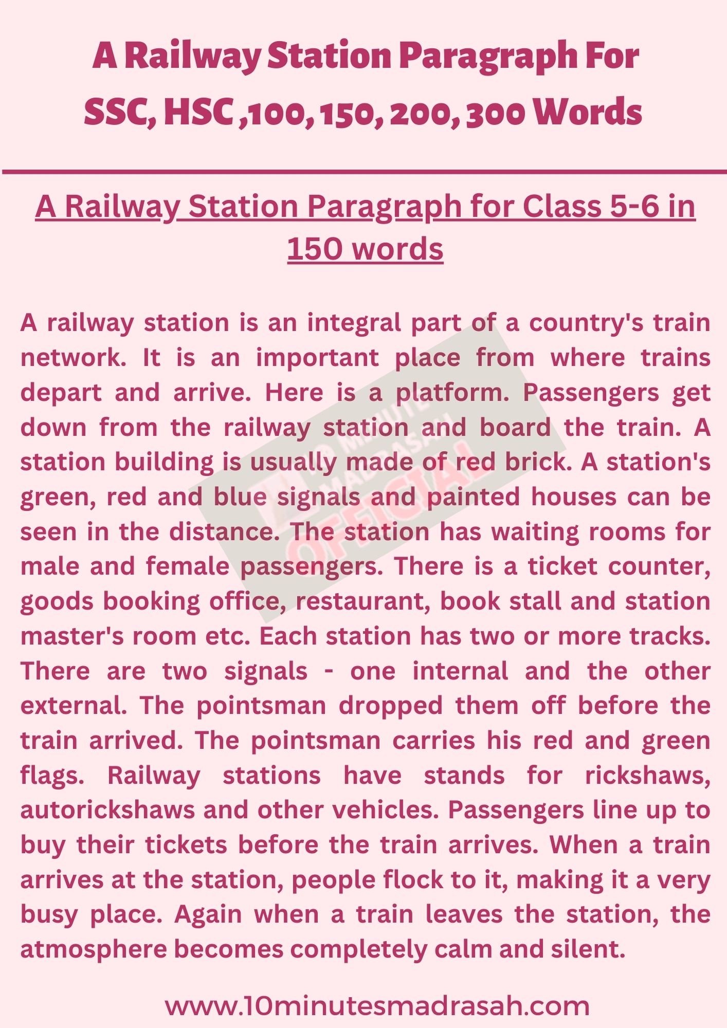 A Railway Station Paragraph for Class 5-6 in 150 words