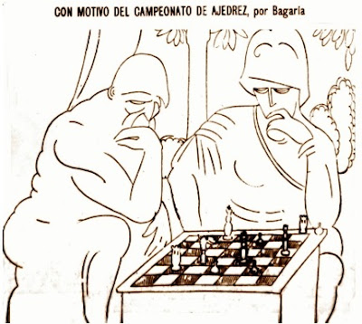 Dibujo de Bagaria con tablero de ajedrez, 1 de agosto de 1921