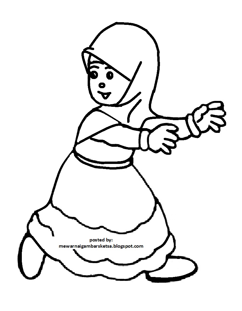 Mewarnai Gambar Mewarnai Gambar Sketsa Kartun Anak Muslimah 65