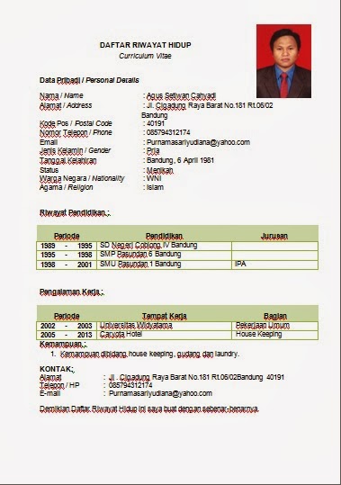 Contoh Surat Lamaran Kerja Dan CV Terbaru - Naranua