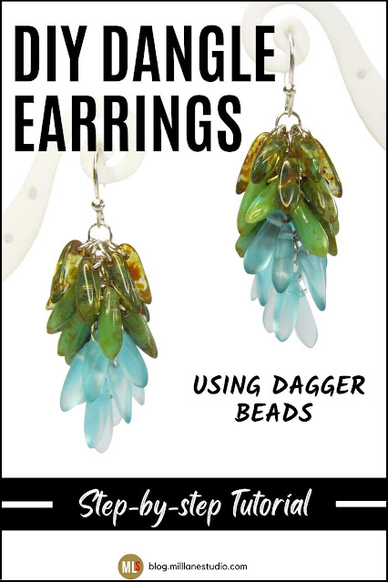 Pair of cluster earrings featuring layers of camo green, milky green and transparent turquoise beads.