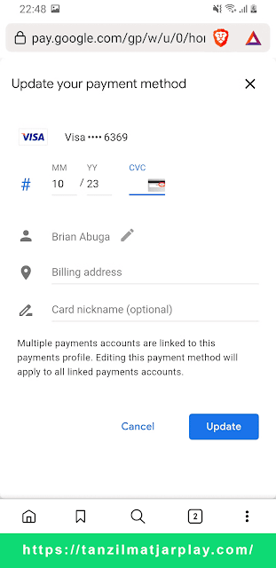 تحديث بطاقة الدفع في متجر جوجل بلاي