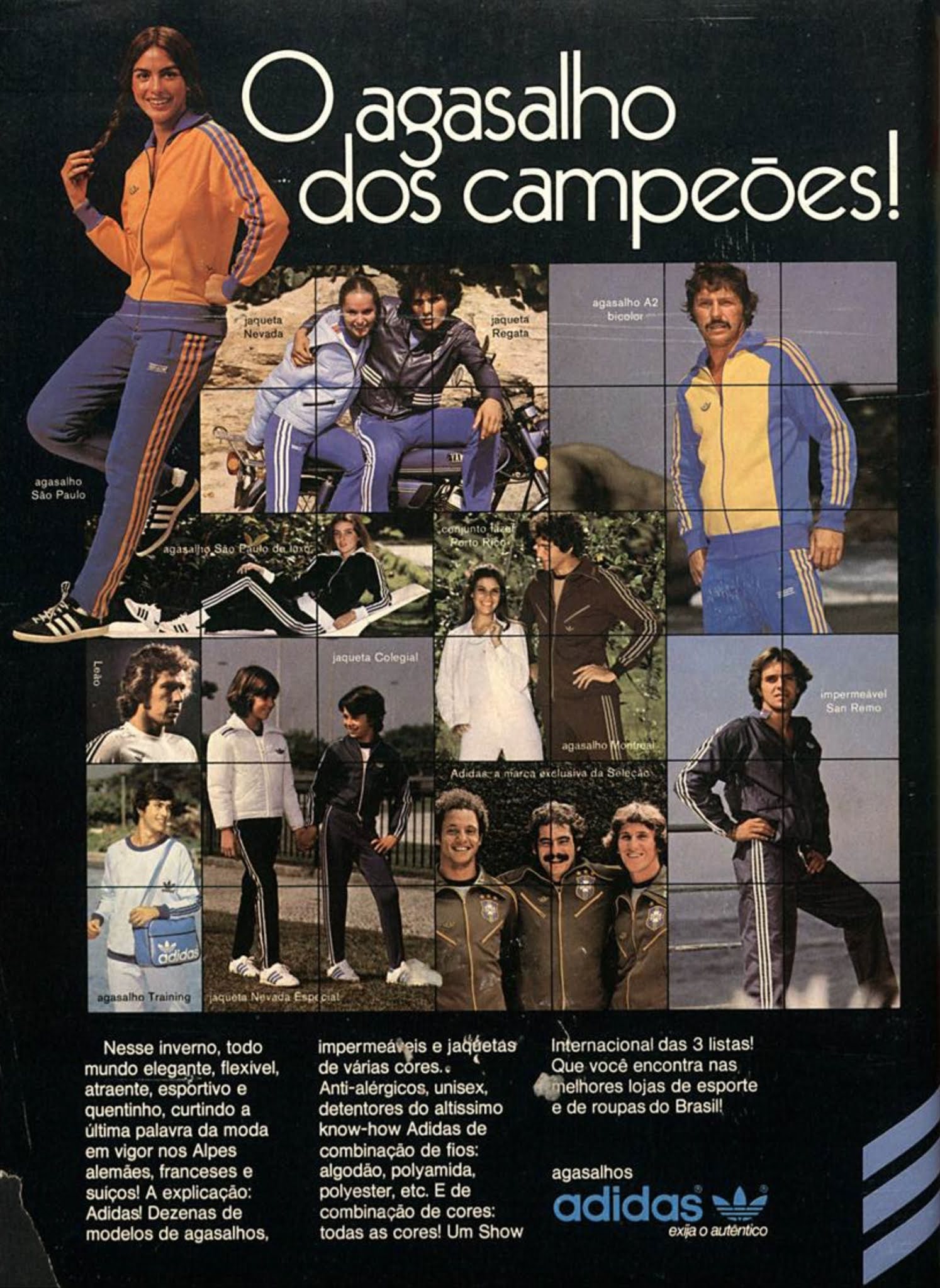 Propaganda antiga da Adidas promovendo sua linha de agasalhos em 1978