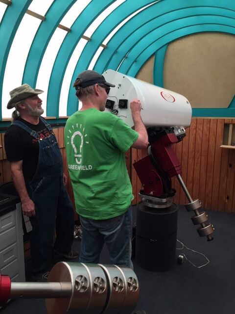 John of SkyPi and Muir of Insight Observatory installing the 16" Primary Mirror