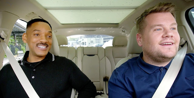 Still from the Carpool Karaoke The Series First Episode with Will Smith and James Corden