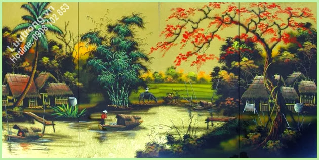 Tranh Sơn Dầu Làng Quê - Tranh phong cảnh quê hương Việt Nam