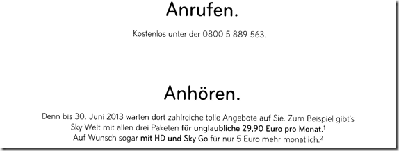 Sky Rückholerangebot