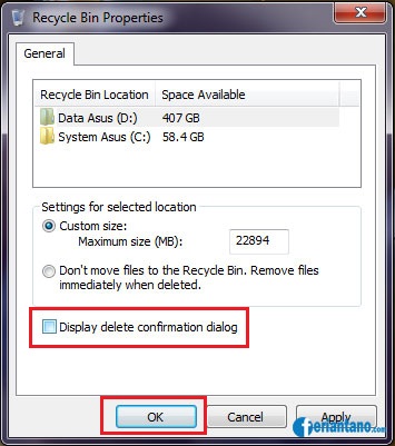 Cara Menonaktifkan Delete Confirmation Dialog Pada Windows 7 - Feriantano.com