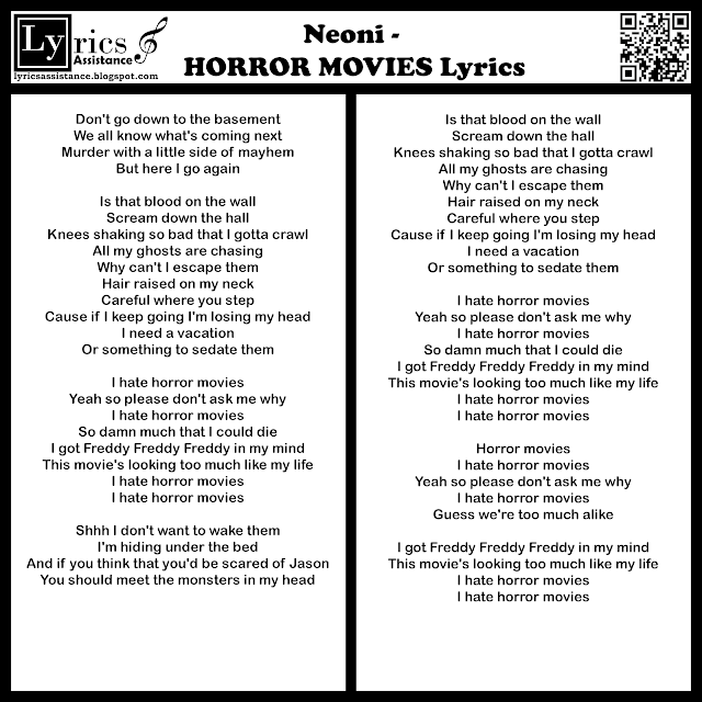 Neoni - HORROR MOVIES Lyrics | lyricsassistance.blogspot.com