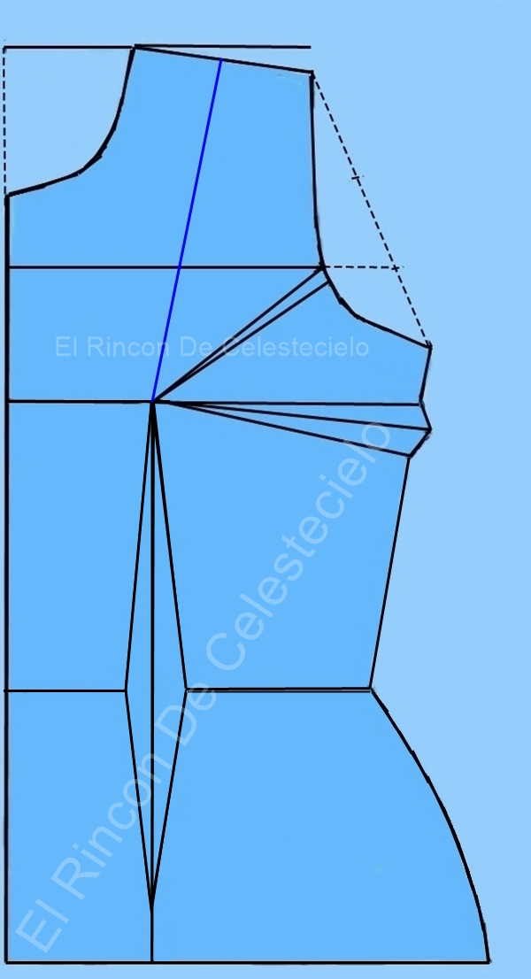 Trazo de corte francés sobre patrón básico de blusa con pinzas