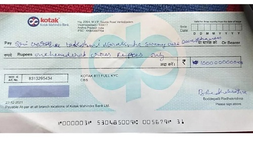 Rs 100 Crore Cheque