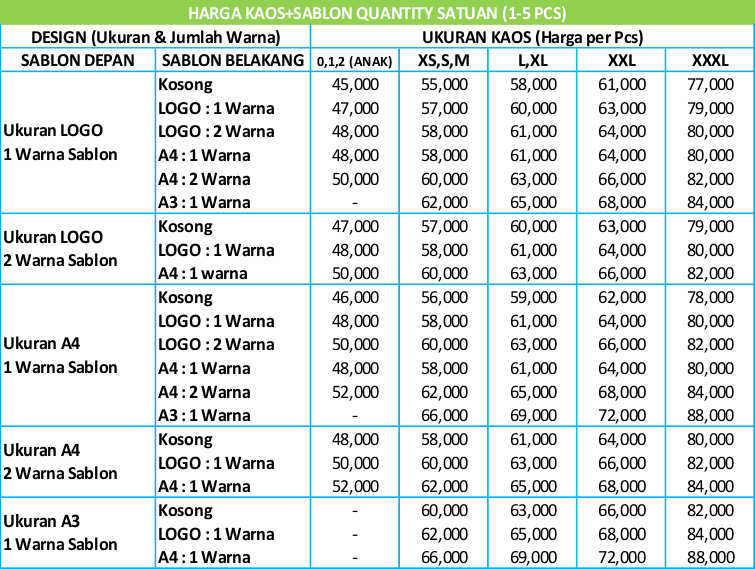 Harga Sablon Kaos Satuan Murah