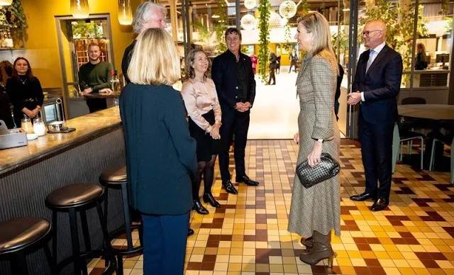 Queen Maxima wore a Franka plaid check dress by Natan Couture. Natan Fall Winter 2020 collection. Zara loral earrings