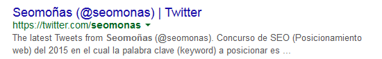 El twitter oficial de las moñas de seo también en los resultados de búsqueda