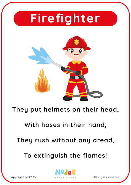 Jobs and occupations Rhymes Flashcards for kids Firefighter