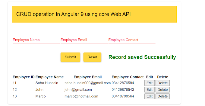 CRUD Operation in Angular 9 using Core Web API