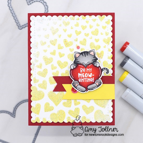 Be my meow-entine by Amy features Newton's Heart, Tumbling Hearts, and Frames & Flags by Newton's Nook Designs; #inkypaws, #newtonsnook, #valentinescard, #cardmaking, #catcards