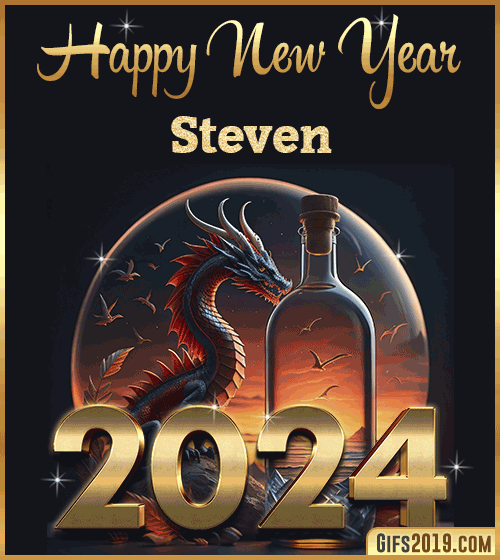 Dragon gif wishes Happy New Year 2024 Steven
