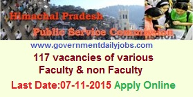 HPPSC RECRUITMENT 2015 FACULTY & NON FACULTY VACANCIES