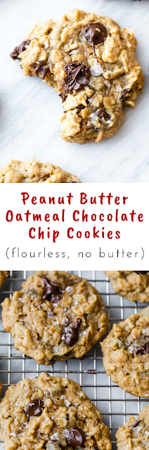 Peanut Butter Oatmeal Chocolate Chip Cookies (flourless, no butter)