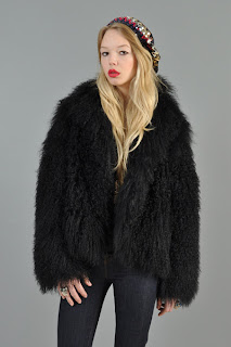 Vintage 1970's black fluffy bohemian Mongolian lamb fur coat.