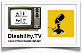 Disability.TV logo on the left, podcast microphone icon on the right