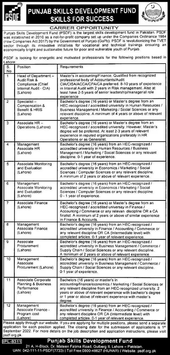 PSDF Jobs 2022 Lahore Apply Online Latest Advertisement