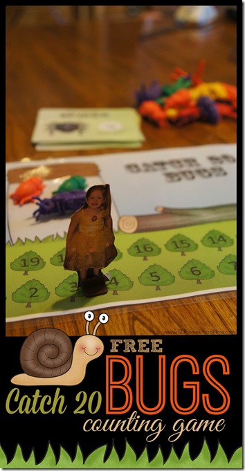 FREE Catch 20 Bugs Counting Game for Preschool, PreK, and Kindergarten age kids. This is such a fun, visual, hands on learning activity that help skids master those difficult numbers 11-19. LOW PREP! Great math games for homeschool, summer learning, or at home preschool.