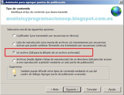 Windows Media Services. Asistente para agregar puntos de publicación