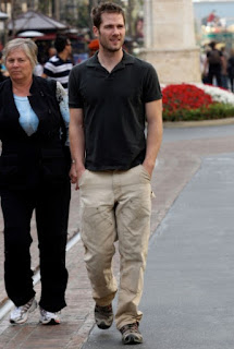 Luke Macfarlane walking with her mother Penny