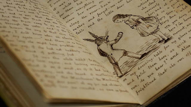 The first edition of Lewis Carroll's book "The Adventures of Alice in Wonderland" was published