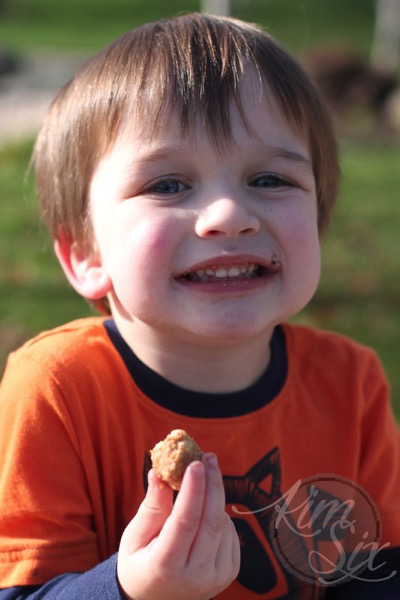 Enjoying a chicken nugget
