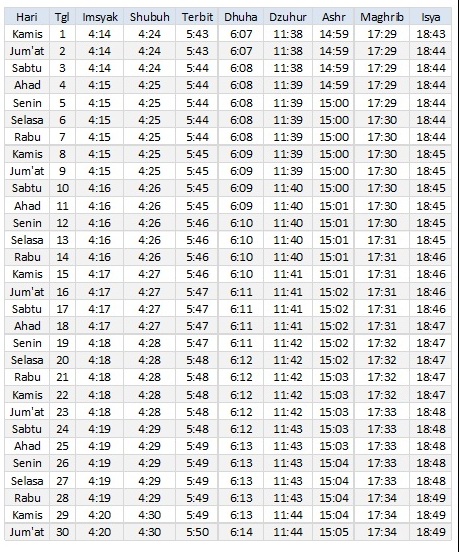 Jadwal Sholat Yogyakarta Juni 2017