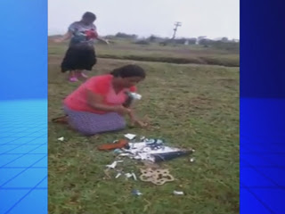 Pastora de igreja evangélica quebrando imagem se santa