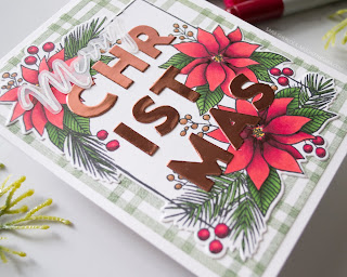 This fun poinsettia and plaid card, was created using stamps and dies from the Concord & 9th 2019 Holiday Release.  Featuring the Christmas Florals bundle, along with Woven Stripes Background Stamp.  For the full details for each card, along with details about where to purchase the supplies used, please visit the blog post.  
