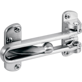 Defender Security U 10308 Swing Bar Lock for Hinged Swing-In Doors – Secondary Security Lock for Door and Home Security, 3-7/8” Bar Length, Diecast Zinc Construction with a Satin Nickel Finish