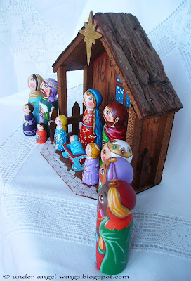 Nativity set Holy Family stable cradle heart Jesus Christ Virgin Mary Saint Joseph Three Kings Wise Men angel shepherd star