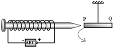 Sebuah paku dibuat magnet dengan cara mengaliri arus listrik lewat kumparan. Sebatang magnet PQ didekatkan ujung paku yang runcing sehingga ujung magnet P bergerak seperti gambar anak panah. Ujung magnet P dan Q masing-masing mempunyai kutub ....