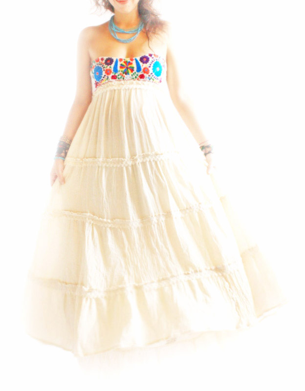 Vintage Mexican inspired Pure cotton ruffled layered maxi dress